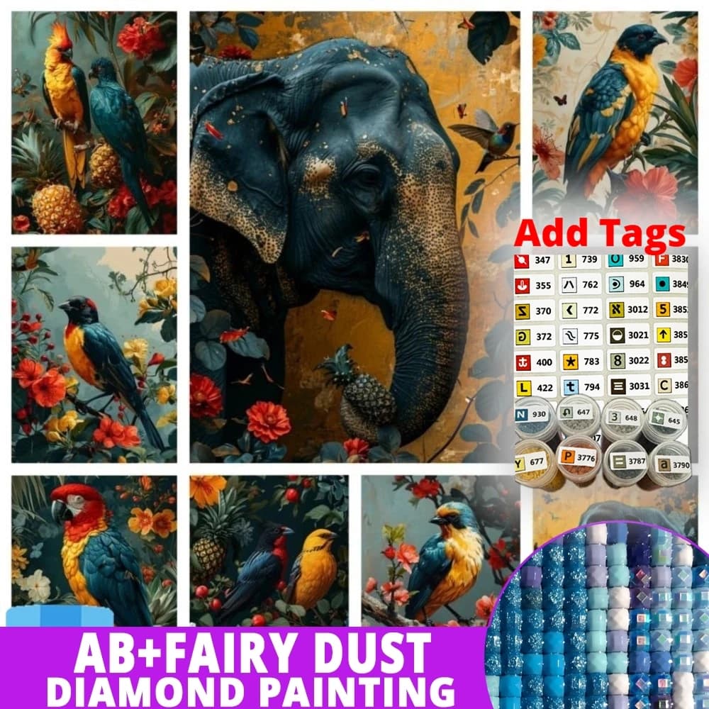 With Symbol Sticker Fairy Dust AB Full Diamond Mosaic New Diy Animal Flowers Parrot Elephant 5d Diy Diamond Painting Embroidery