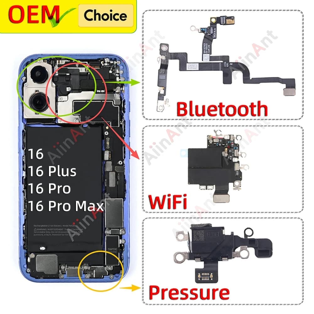 OEM NFC Bluetooth GPS Cellular Pressure Microphone Antenna WI-FI Signal Wifi Flex Cable For iPhone 16 Pro Max Plus 16e Parts