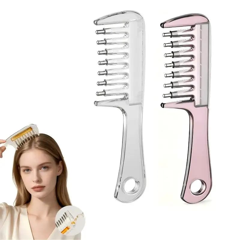 Unisex Transparent Essential Oil Applicator Massage Comb With Built-In Liquid Reservoir, Rolling Metal Teeth, Suitable For Wome