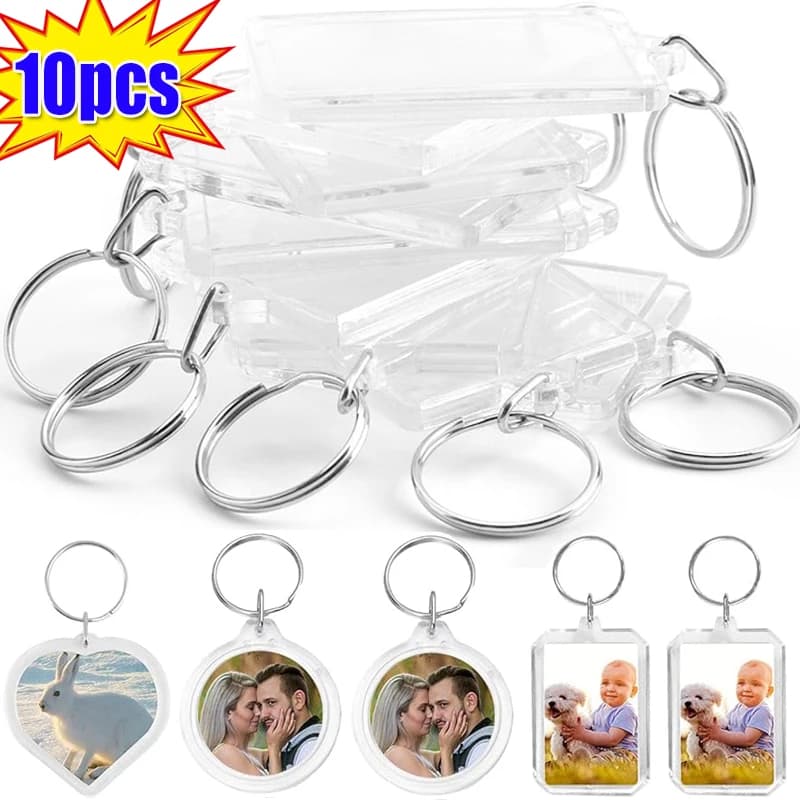 1-10 pz rettangolo trasparente vuoto acrilico trasparente inserto foto cornice portachiavi portachiavi fai da te anello diviso portachiavi regali