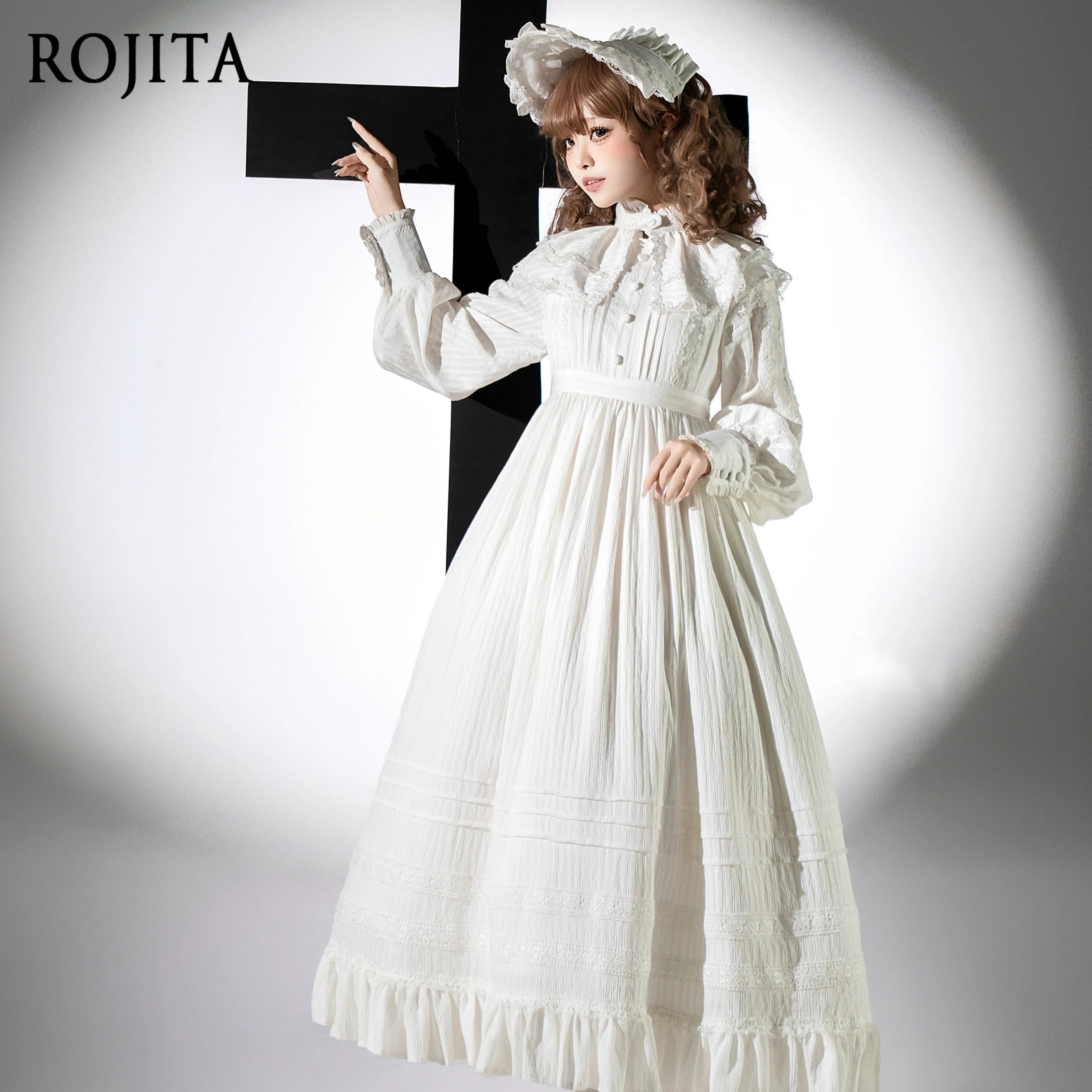 Abito Lungo Gotico in Cotone Bianco Stile Suora/Clero Lolita per Donna, Nuova Collezione Primavera 2026, Pigiama a Maniche Lunghe