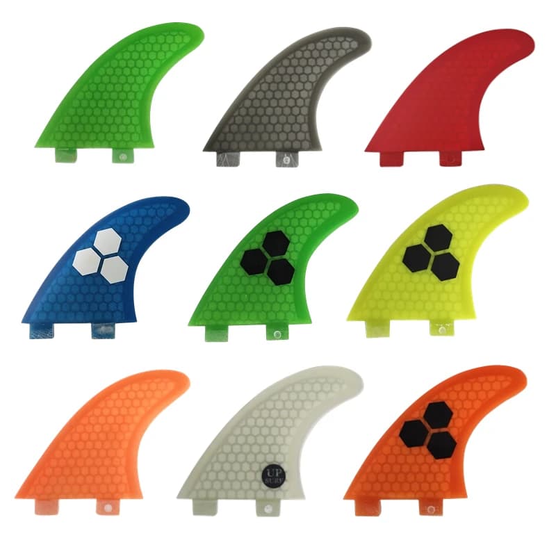 Tri Fin Set UPSURF FCS Pinne S/M/L Pinne da surf A nido d'ape Tavola da surf Pinna Propulsore Kayak Stabilizzatore Multicolor Doppie linguette 1 Pinne