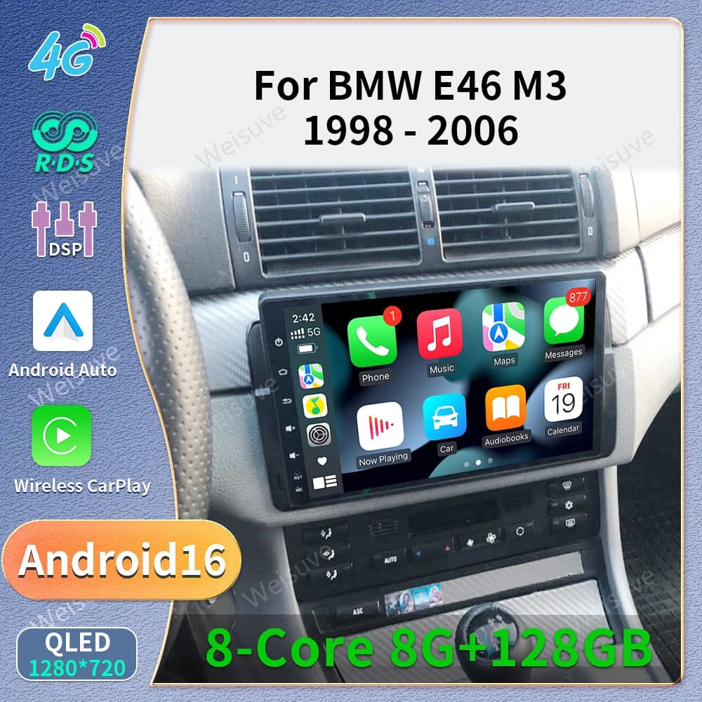 9inch car radio for BMW E46 M3 X5 1998-2006 rearview camera display Android 16 stereo wireless CarPlay Auto media player Navi