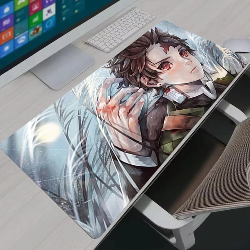 D‑demon Slayer Anime Print XXL Large Gaming Keyboard Table Pad Anti‑Slip Rubber Desk Mat for Laptop PC Mousepad