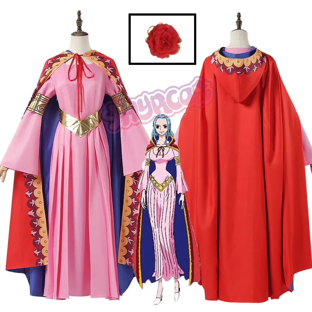 Costume Cosplay Princess Vivi Anime, Long Dress with Mantle, Outfit Nefertari Lives, Halloween Party Accessories and Women's Carnival
