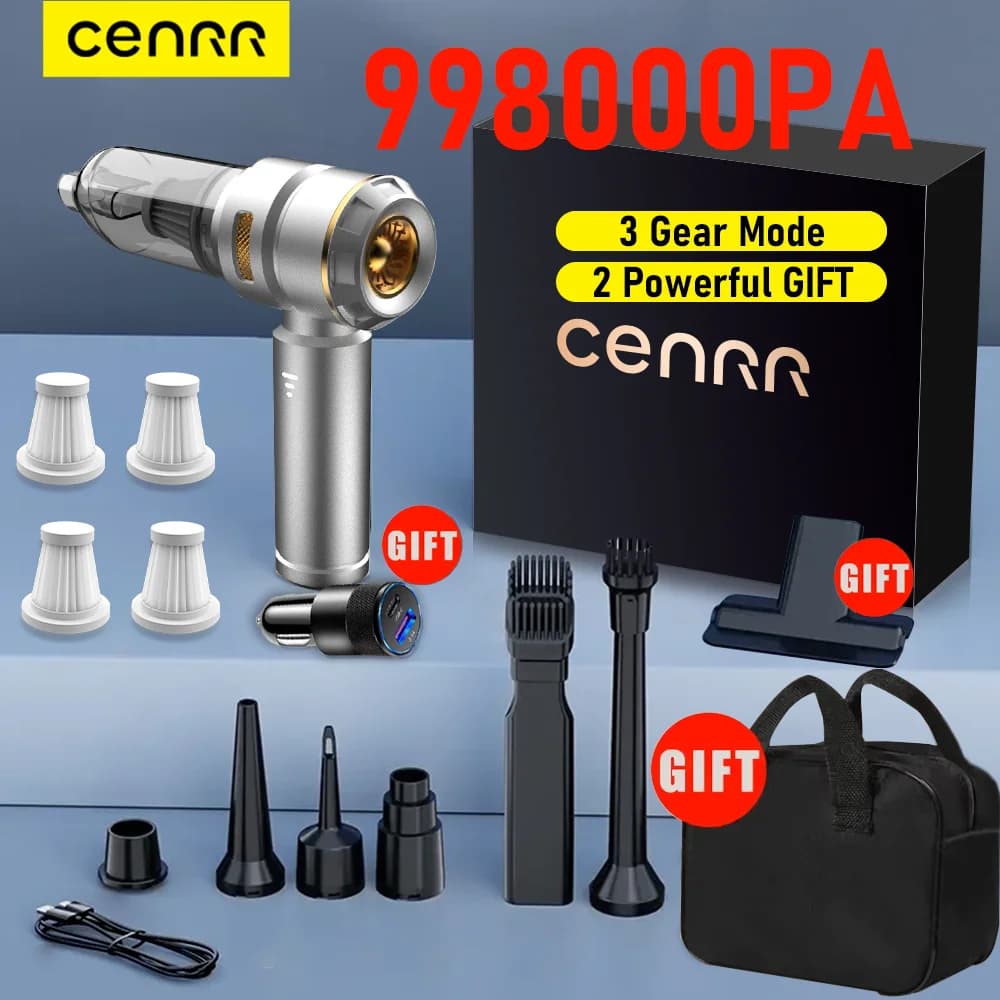 CENRR 998000 PA Aspirapolvere per auto Lampada per visualizzazione della polvere Forte aspirazione Pulitore per auto portatile portatile Pulitore wireless Pistola ad aria compressa