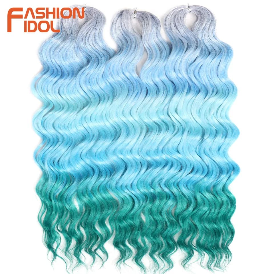 Anna Hair Synthetic Deep Wave Braiding Hair Extensions 24Inch Braid Hair Ombre Blue Green Rainbow Color Twist Crochet Curly Hair