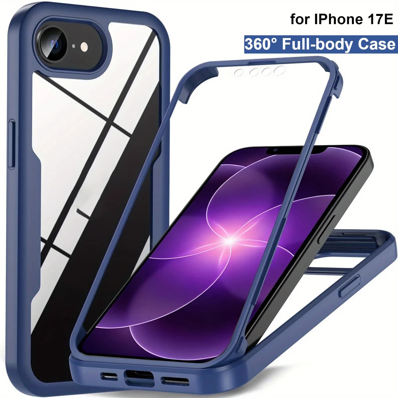 Luxury 3IN1 Full-body Screen Protect PC+TPU Case For IPhone 17e 17 Pro Max 16 15 14 13 Pro Plus Shockproof PC+TPU Protect Cover