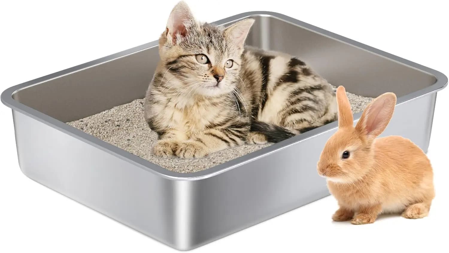 Lettiera in Acciaio Inossidabile, Basso Profilo 4 Pollici, Facile da Pulire, Senza Odori, per Gatti e Piccoli Animali Domestici