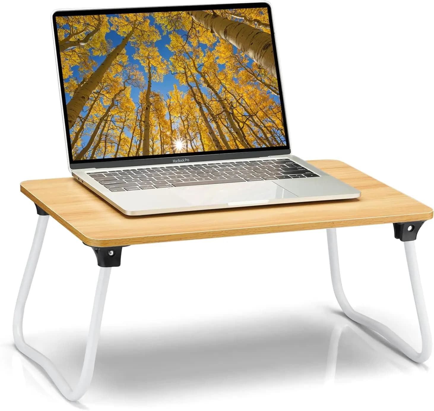Tavolino Pieghevole per Laptop, Supporto per Letto, Tavolo Portatile Leggero e Compatto per Divano, Pavimento, in Legno