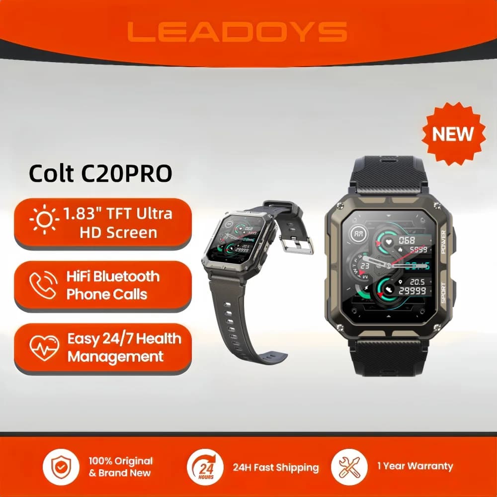 Leadoys C20 proSmart Watch da uomo con assistente vocale Chiamata wireless IP68 Sport all'aria aperta impermeabili Compatibile con Android iOS