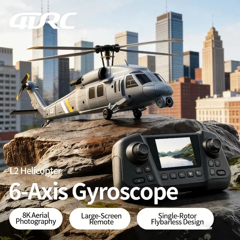 Elicottero RC 4DRC L2 Apache con Fotografia Aerea 8K, Giroscopio a 6 Assi, Design Flybarless a Rotore Singolo, Schermo Integrato, Giocattolo