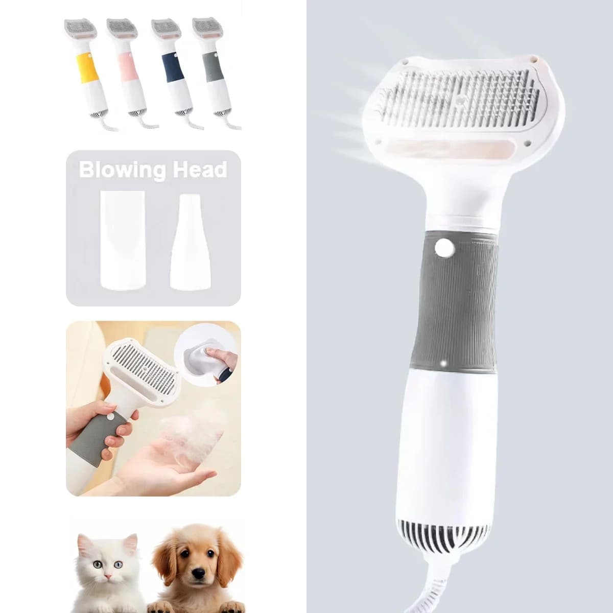 Hairdryer 3 in 1 for pet grooming Quick Drying Hair Dryer Hair Dryer for Dogs Replaceable Cat Brush Supplies for Puppy Hair Care