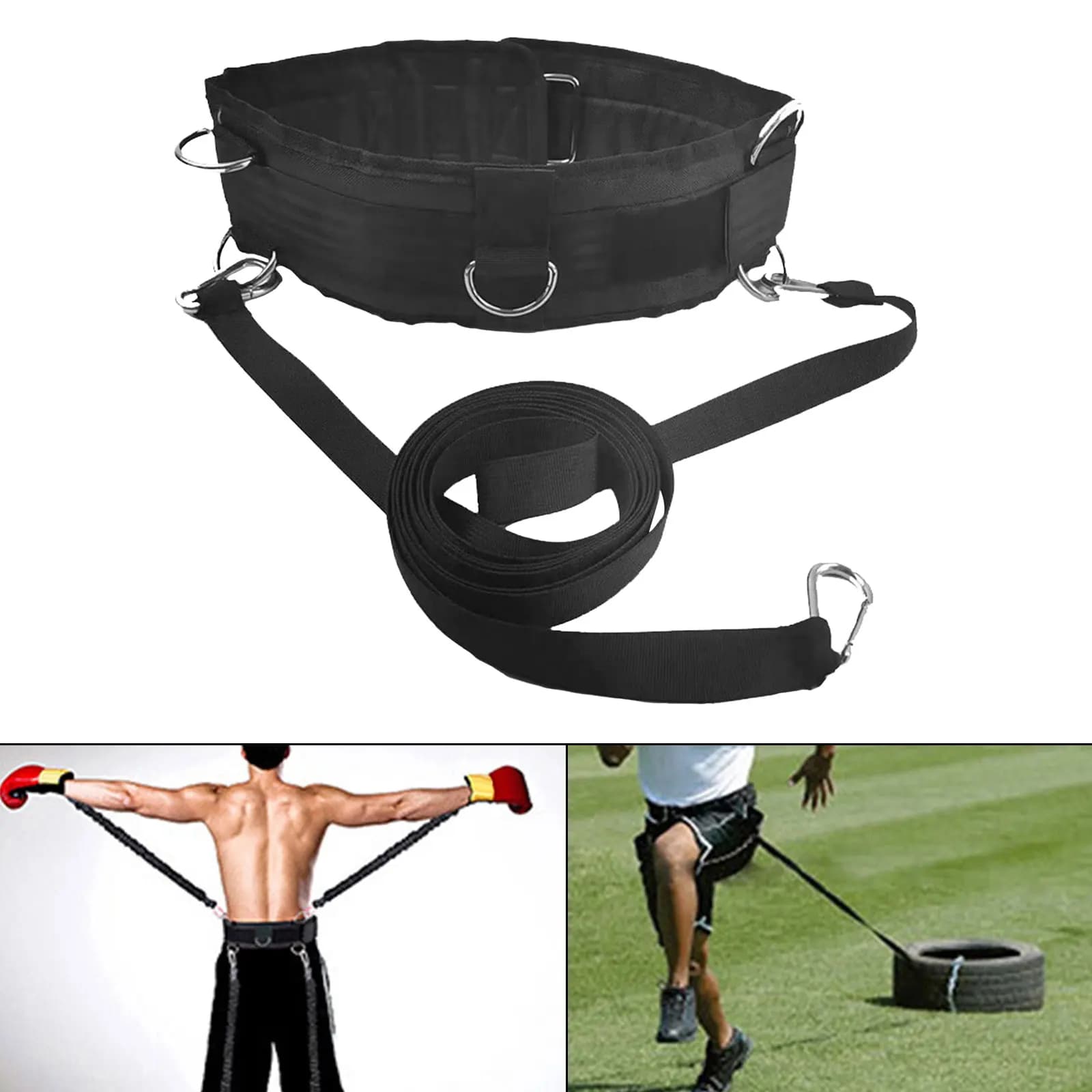 Gym waist belt with drag rope for strength resistance of the resistance band to pull the slide