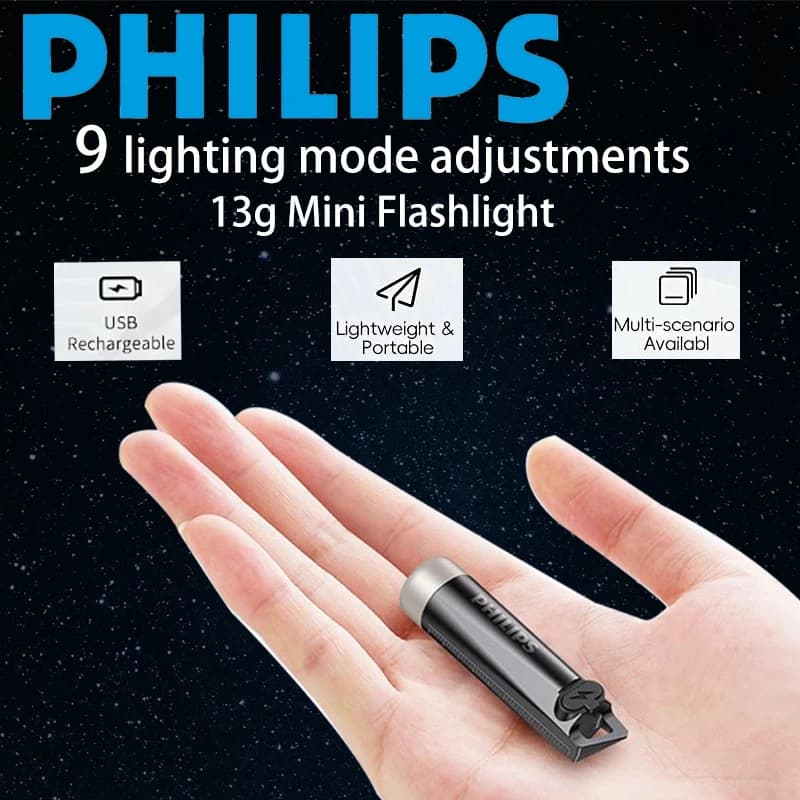 PHILIPS 2025 NEW SFL1121 EDC LED Flashlight Rechargeable Mini EDC Keyring Flashlight Camping Lamp for Self-Defense Hiking