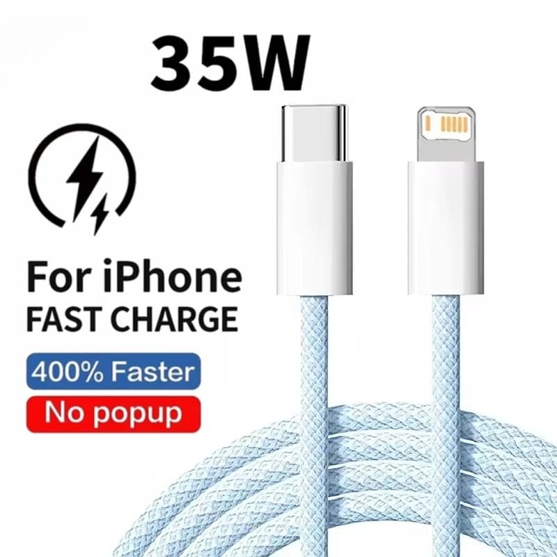 Cavo di ricarica rapida PD intrecciato da 35W per iPhone 13 14 Pro Max 11 12 mini X XR XS Max 7 8 Plus, cavi dati USB-C a ricarica rapida 1m 2m