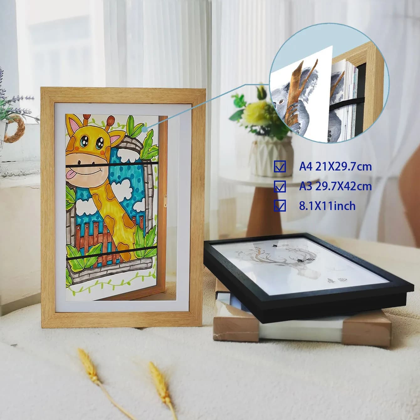 Cornici artistiche per bambini Cornice magnetica per bambini A3 A4 modificabile per foto Disegni Dipinti Immagini Display Conservazione cornice per foto