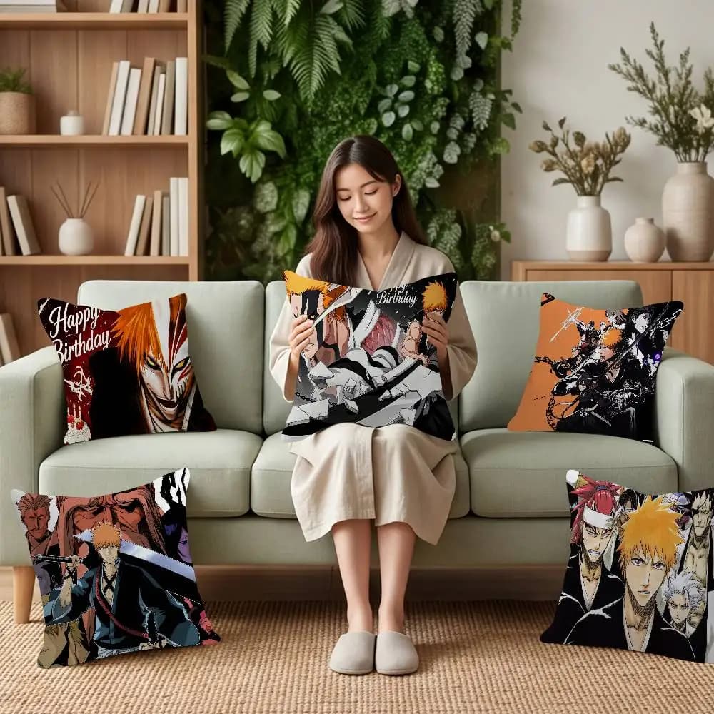 Anime Bleach Pillow Cover Soft Decorative Throw Pillow Case 45x45cm Couch Home Decor for Living Room Sofa Party Gift