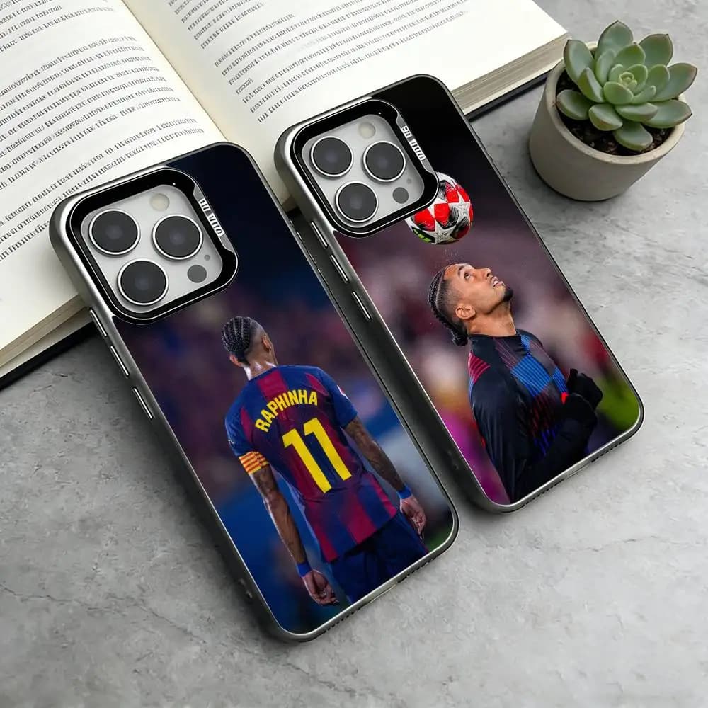 Custodia per telefono sportiva R-Raphinha per iPhone 17, 16, 15, 14, 13, 12, 11 Plus, Pro Max, XS, con rivestimento interno colorato argentato