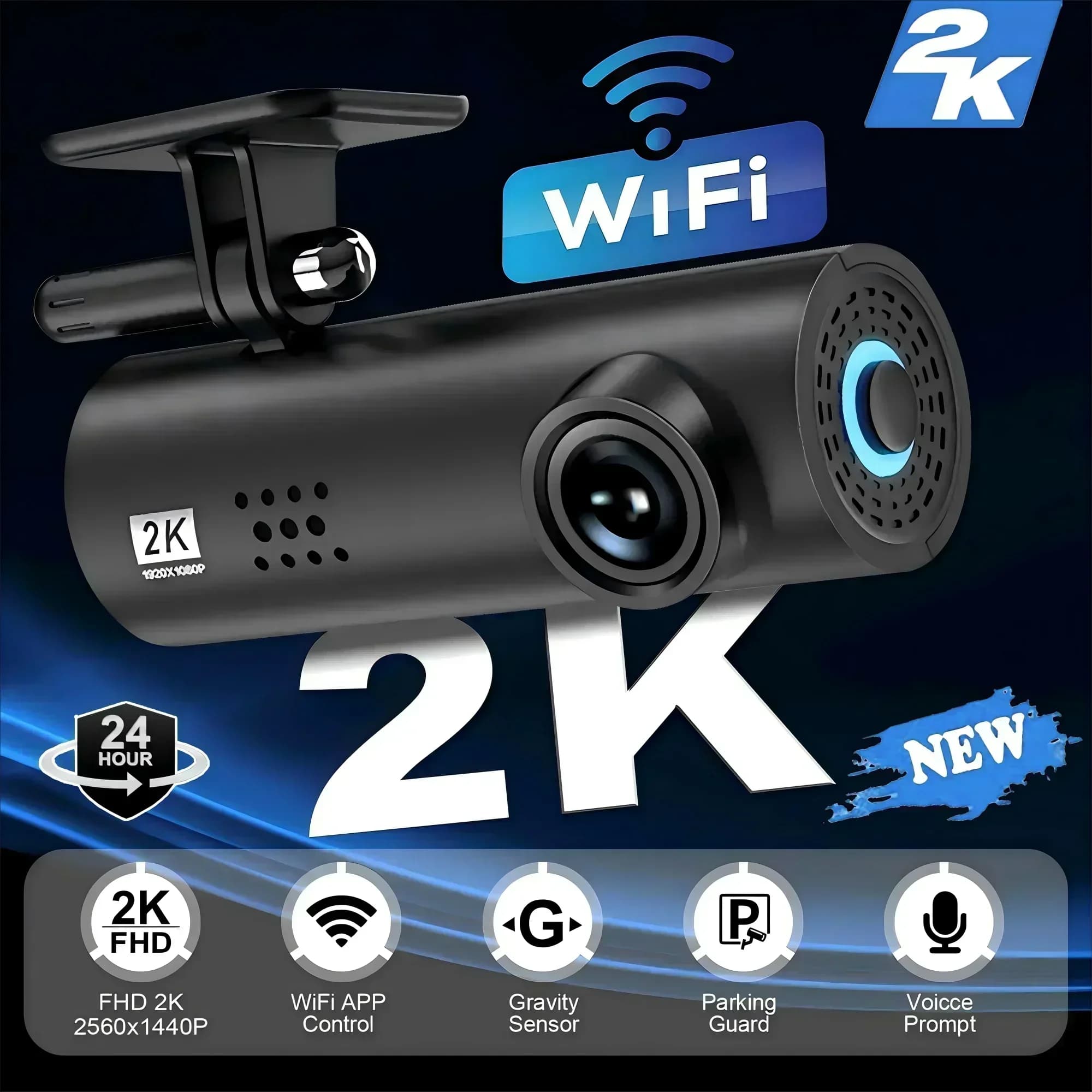 Dash cam 2K Car Recorder DVR Automatic Recorder APP Control Black Box with WIFI Voice 24 Hours Parking Monitoring Function Car Accessories
