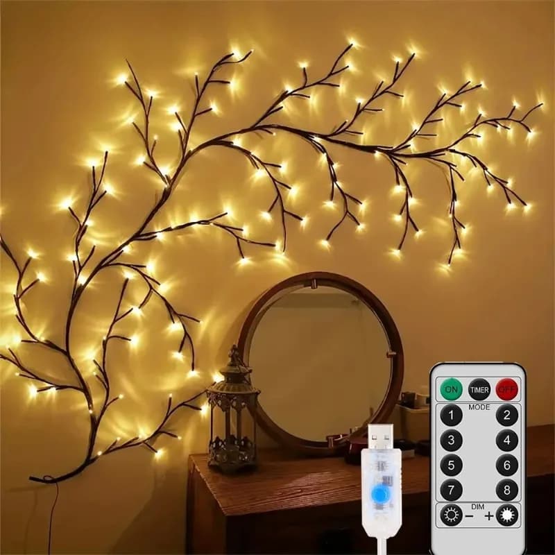 Lampada a Rami d'Albero con 96 LED, Decorazione da Parete per Camera da Letto, Striscia Luminosa a Forma di Salice, 8 Modalità di Illuminazione, Luce Atmosfera Fai-da-Te per Illuminazione Domestica