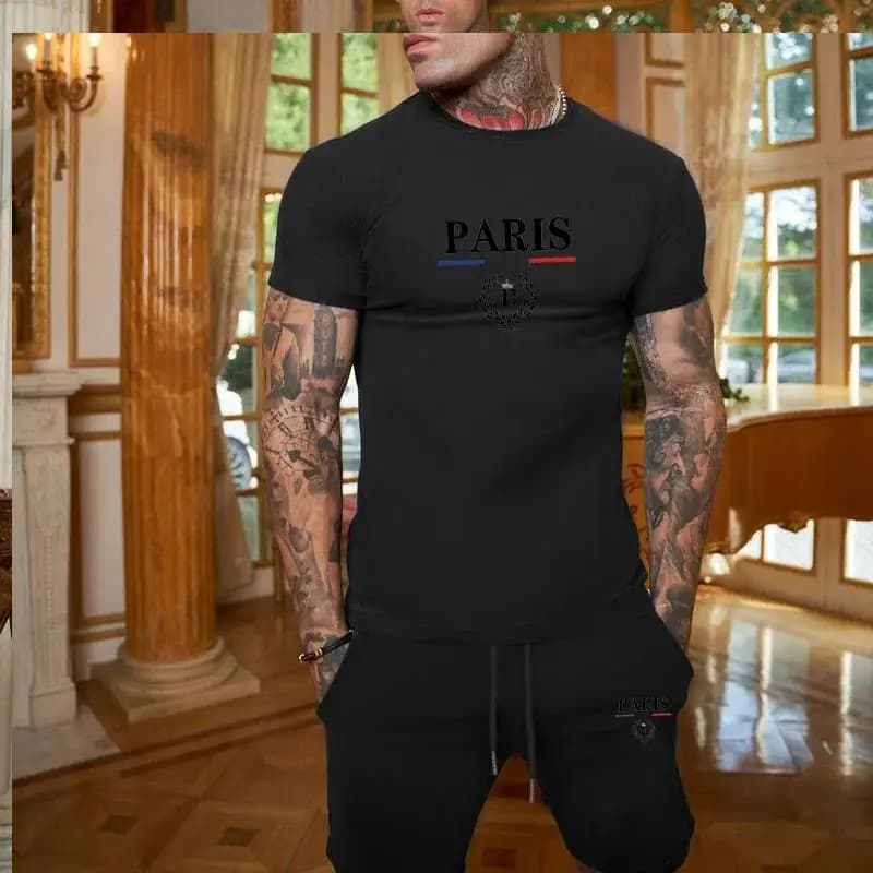 Man‘s Model Promotional Summer Men's Fashion Short-Sleeved T-Shirt + Shorts Set - Two-Piece Set - Sporty and Casual Clothing