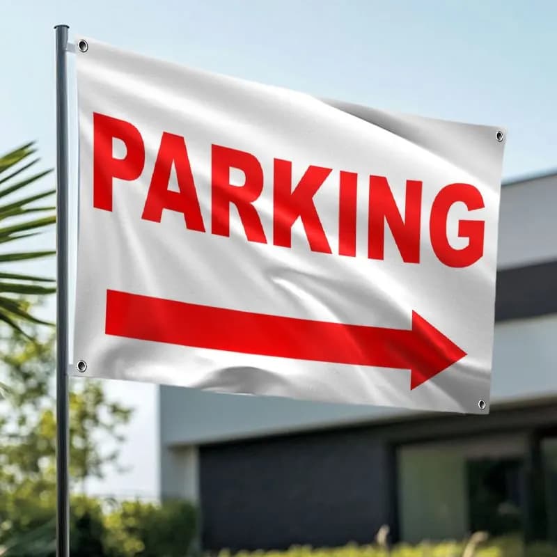 Bandiera Segnaletica per Parcheggio con Freccia Direzionale a Destra, Banner Pubblicitario Durevole per Esterni