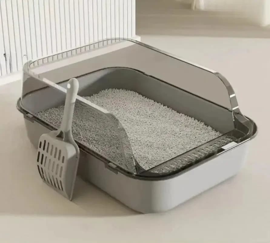 Lettiera semi chiusa per gatti Vassoio per toilette per gattini antispruzzo Lavabo per pulizia animali domestici con lati alti per uso interno