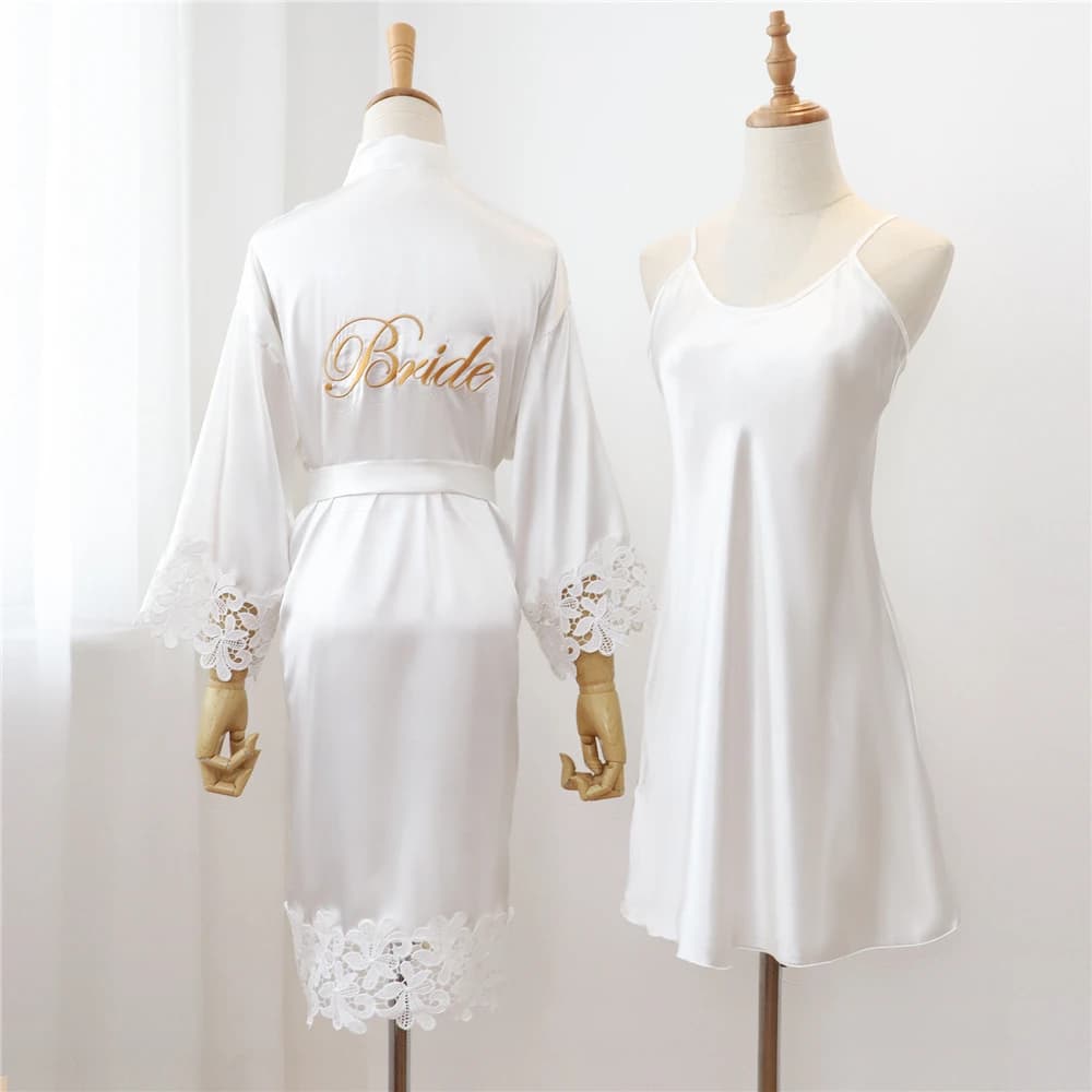 Sexy lace bride bride maid of honor Kimono dresses women's home dress underwear Lingerie wedding dress Set night pajameria bathrobe 2 pieces