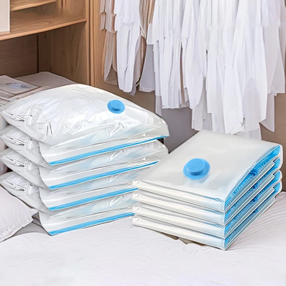 Sacchetto Sottovuoto a Compressione Rinforzato per Vestiti e Piumoni Domestici, Sacchetto Organizzatore con Pompa Manuale per Risparmio di Spazio