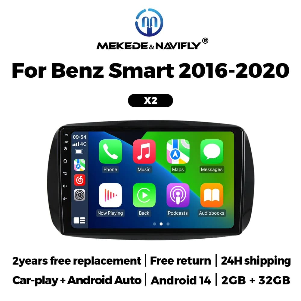 NaviFly 9''' 2Din Android 14 Autoradio Stereo Multimedia Reader Video GPS Navigation for Mercedes Benz Smart Fortwo 453 2014-2020