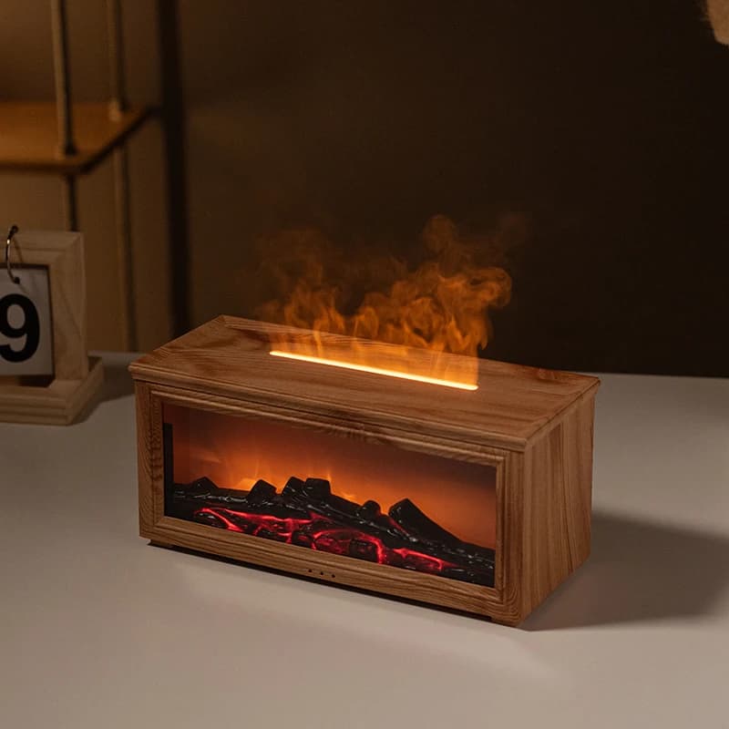 Mini Diffusore di Aromi a Fiamma Effetto Caminetto | Umidificatore LED a 7 colori con olio essenziale