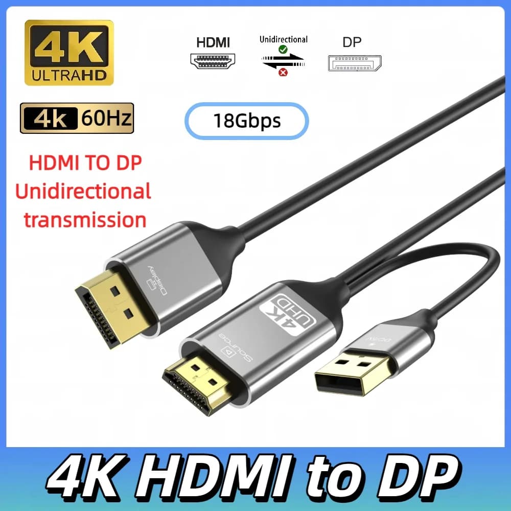 Il cavo HDMI a DisplayPort 4K supporta 4K a 60Hz con cavo di alimentazione USB, trasmissione unidirezionale per PS5, PS4, PC, laptop, monitor, TV