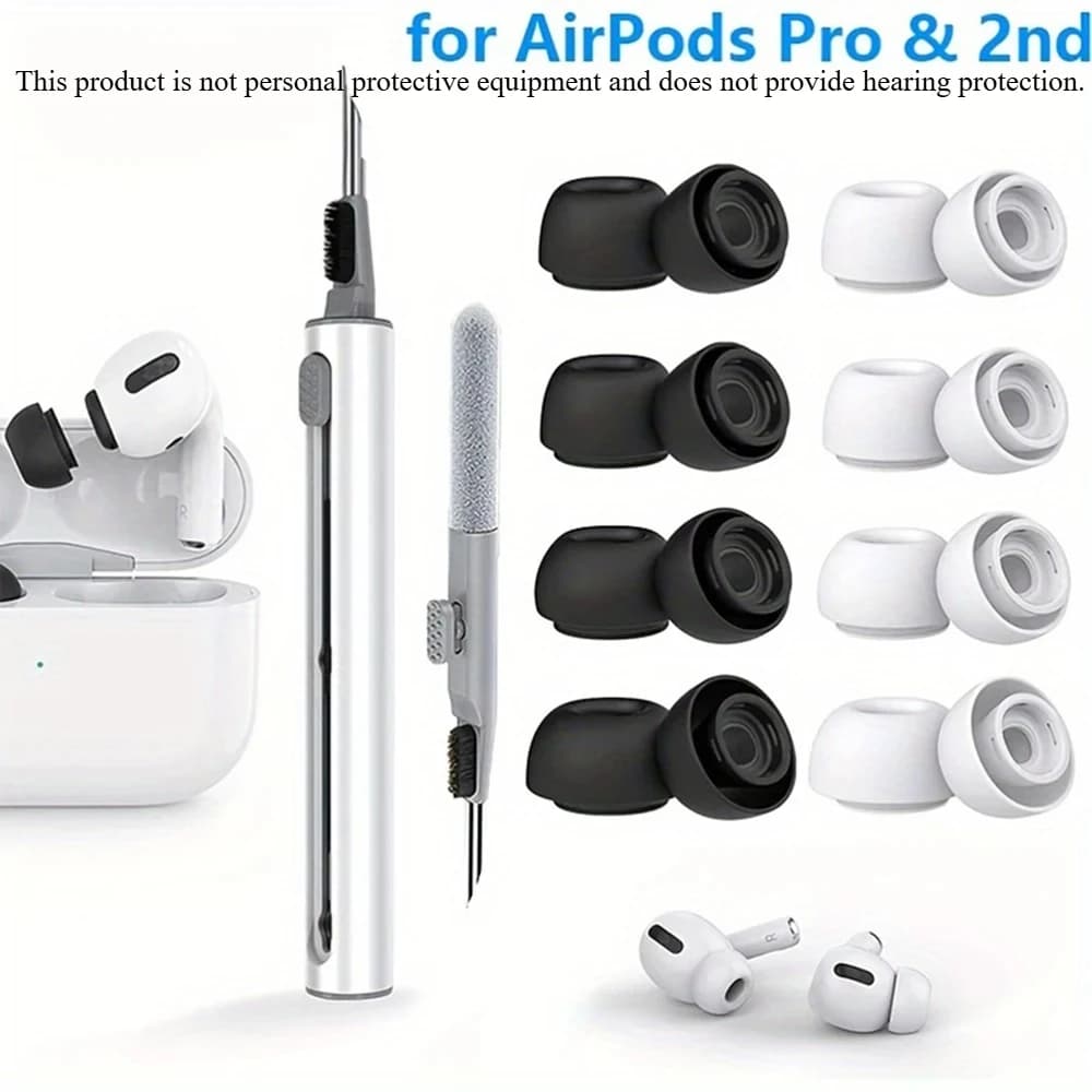 4 paia di cuscinetti auricolari in silicone liquido per Airpods Pro 1 2, con riduzione del rumore, dotati di penna per la pulizia