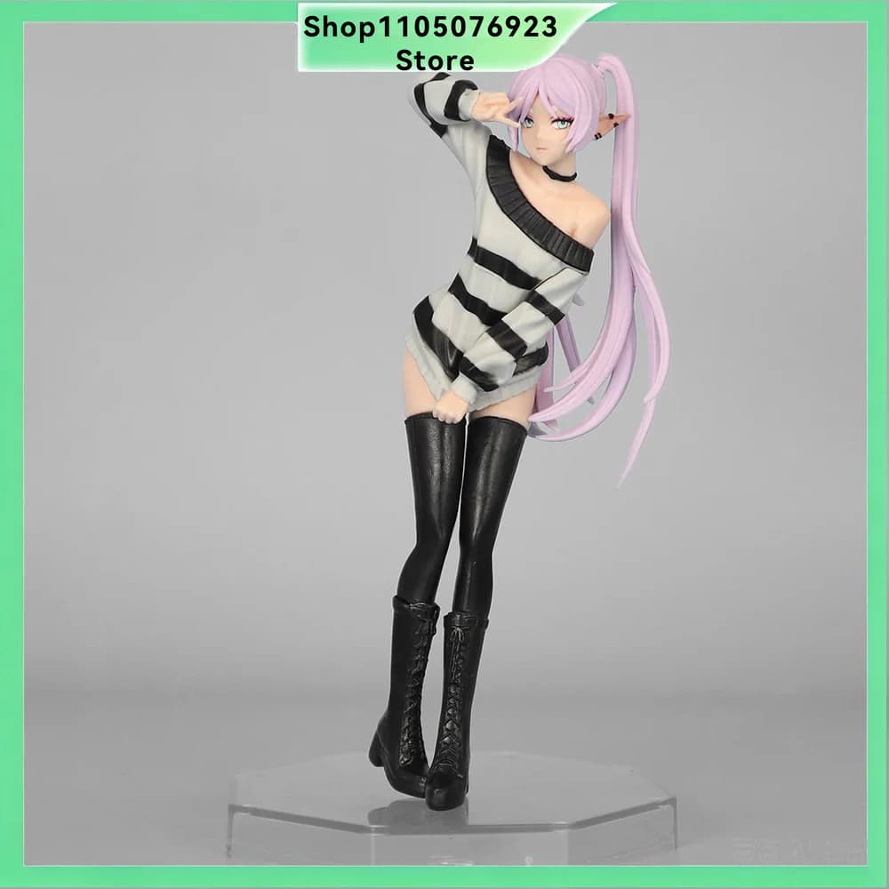 Frieren Beyond Journey's End Figure Striped Sweater Casual Outfit Ver Anime Girl PVC Model Desktop Collectible Ornament Gift