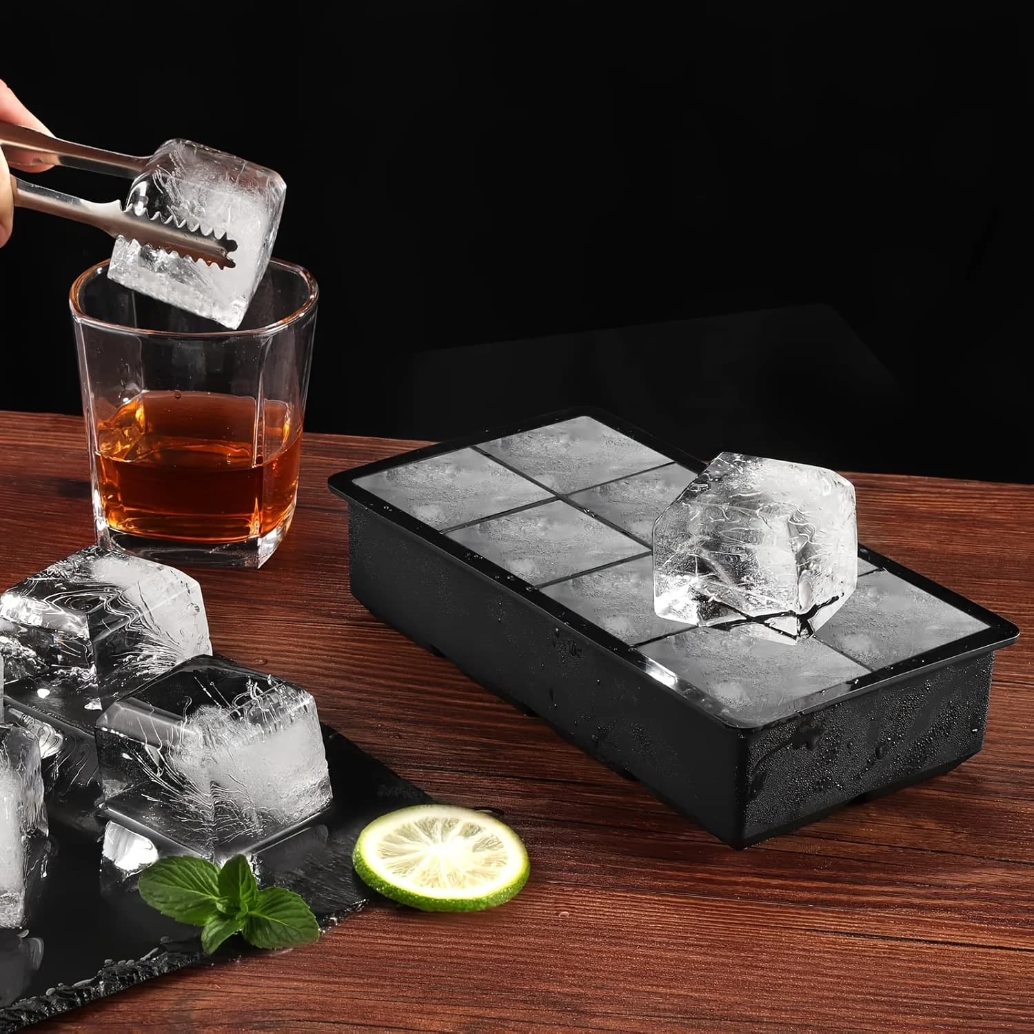 4/6/8 Griglie Stampi per cubetti di ghiaccio in silicone Stampo per vassoio grande Creatore di cubetti di ghiaccio Riutilizzabile Durevole Bar Pub Whisky Cocktail Modello di produttore di blocchi di ghiaccio