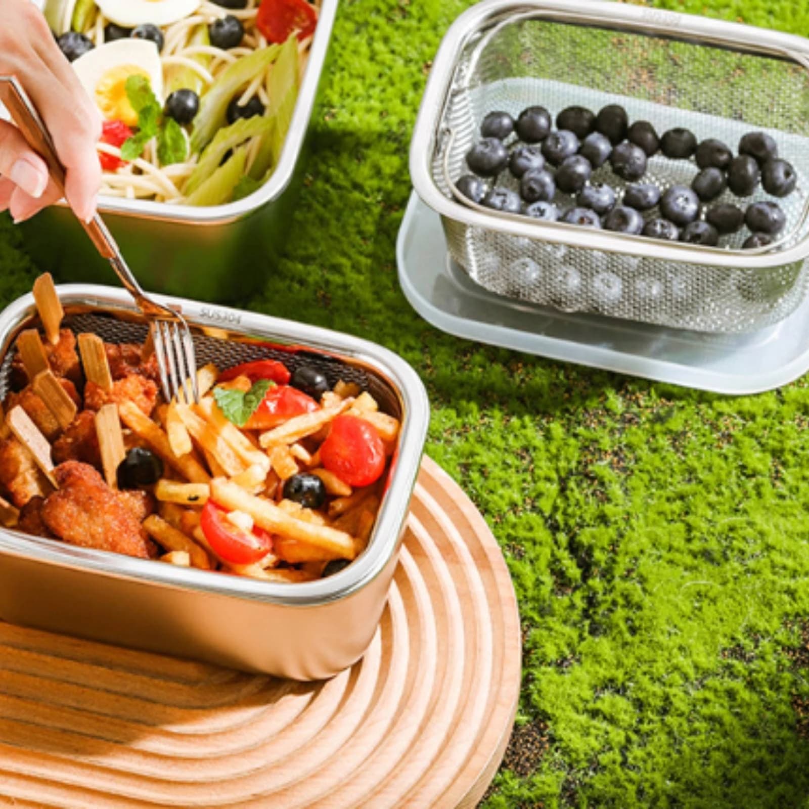 Food Container with Basket Easy to Clean Draining Container with Lid Long-Lasting Eco-Friendly for Meal Preppers, Kitchen Prep