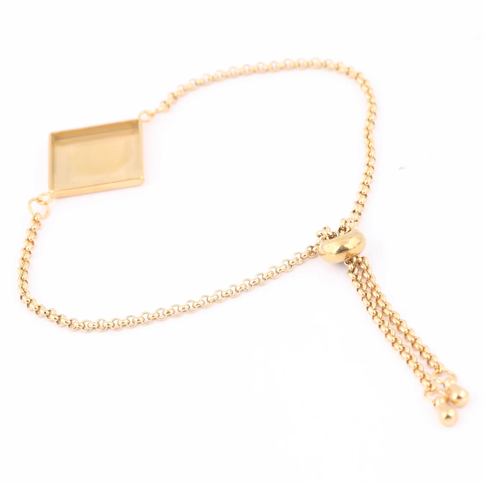 Impostazioni base per bracciale a catena in acciaio inossidabile placcato oro da 3 pezzi adatte per bracciali cabochon quadrati da 15 mm con castone grezzo per la creazione di gioielli