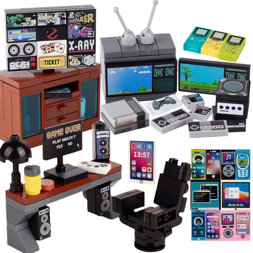 MOC Console di gioco Modello di computer Buidling Blocks Mini TV Giocatore di gioco Televisione Telefono cellulare Mattoni stampati Giocattoli Regalo per bambini