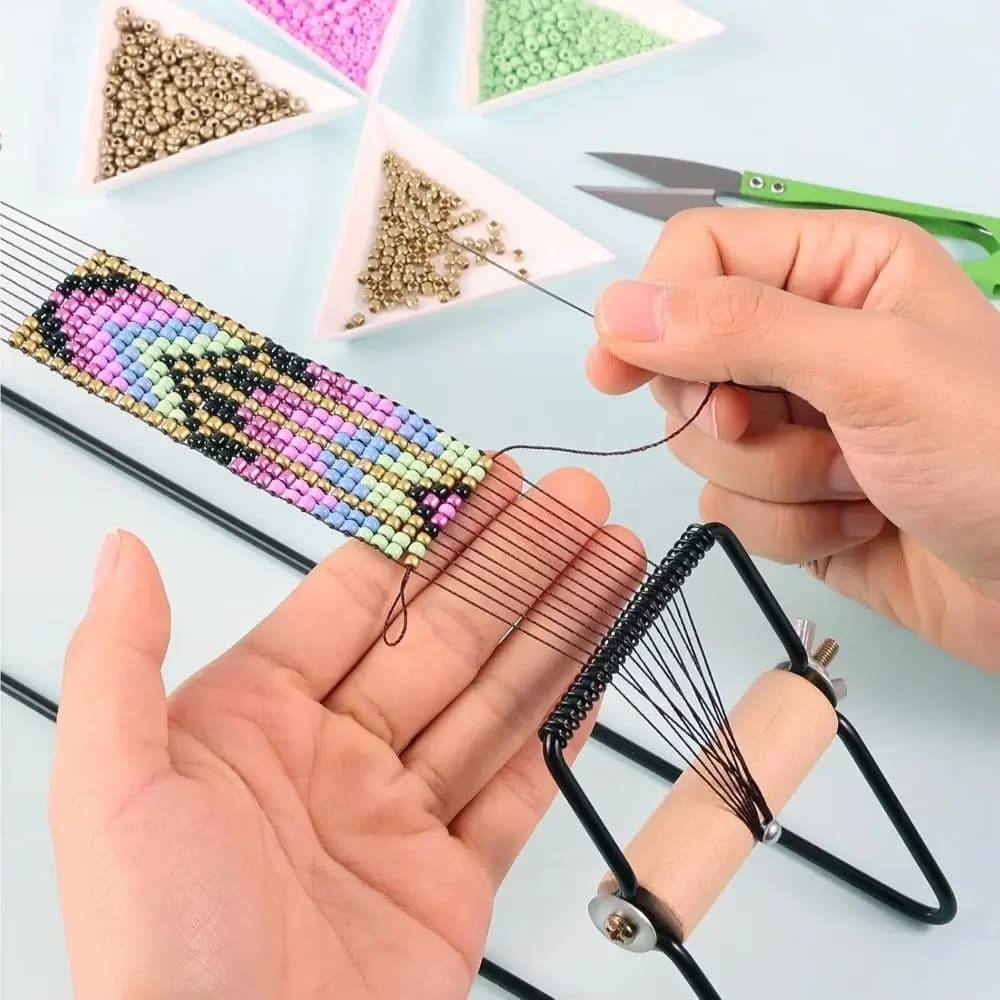 Wood Handle Bead Weaving Loom Lightweight DIY Craft Beading Loom Machine Beads Knitter Handmade Weaving Beading Loom