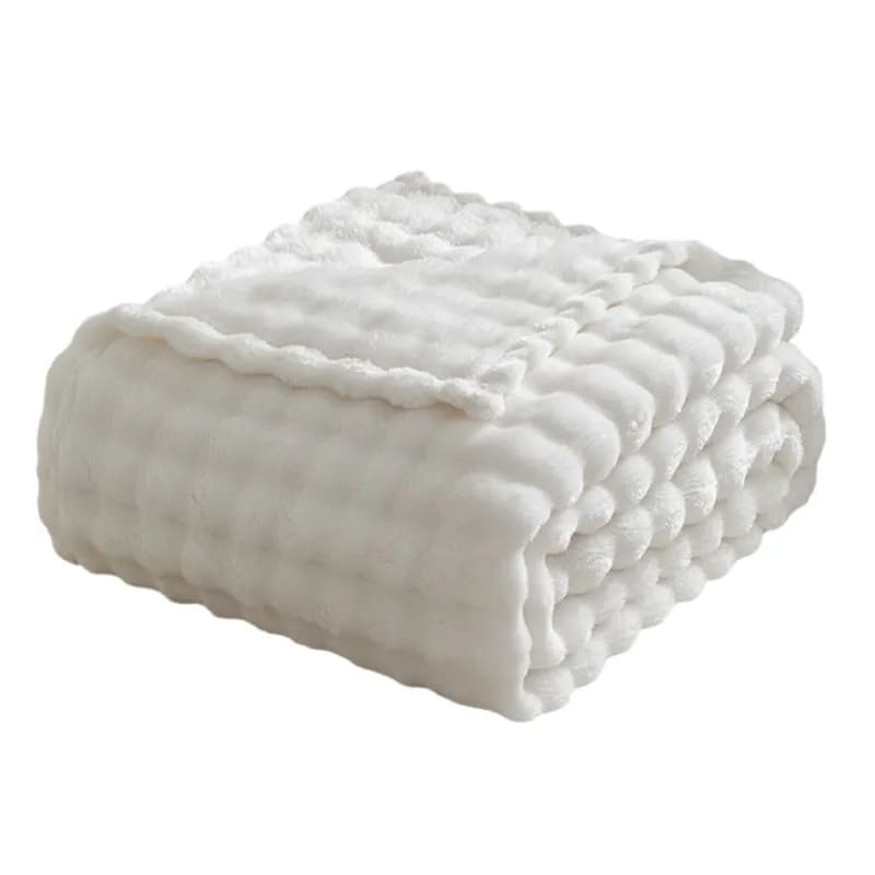 3D Bubble White Plush Blankets Textured Flannel Fleece Throw Plaids Soft Warm Cozy Blanket Couch Christmas Gift Throw Blankets