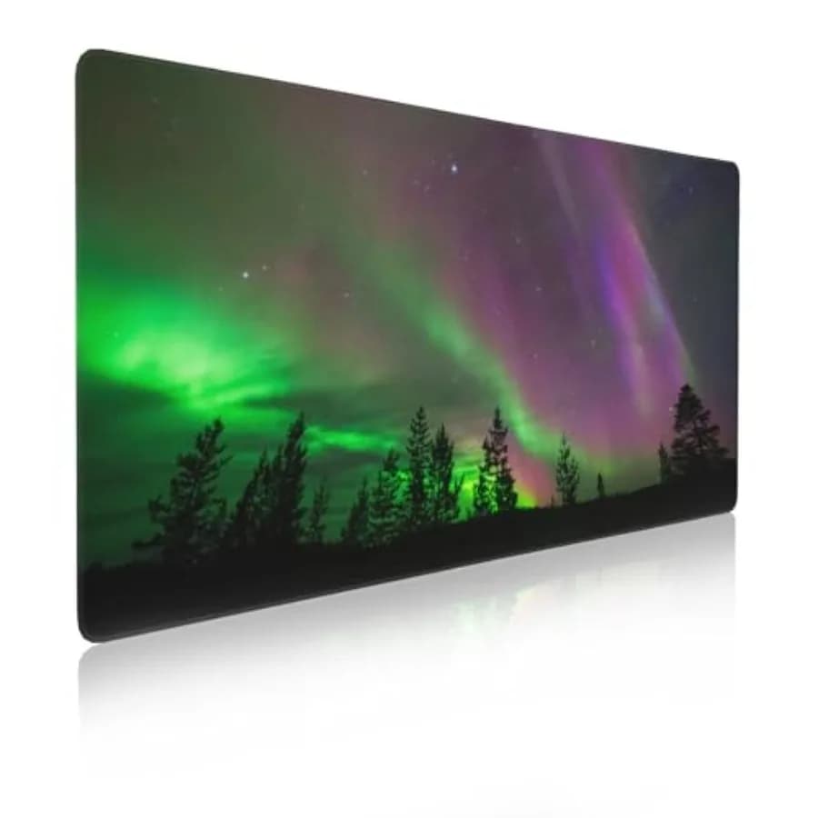 Northern Lights Mouse Pad Gaming Forest Mousepad Desk Mat, Smoothing Fabric Mousepad for Fluid Control, Ultra-Stable Non-Slip R