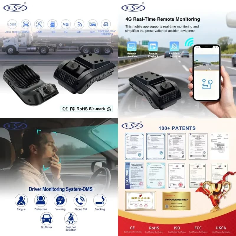 2026 Hot Sale 2CH 4G H.265 MDVR ADAS/DMS/BSD Dashcam H.265 Dash for Truck Car Full HD 1080P Dual Lens