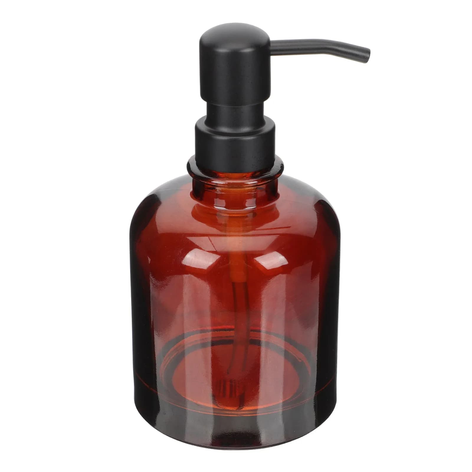 Dispenser di Sapone in Vetro Ambrato con Pompa in Acciaio Inox Premium, Ricaricabile, per Sapone Liquido, Lozione, Gel Doccia, Accessorio Compatto per il Bagno