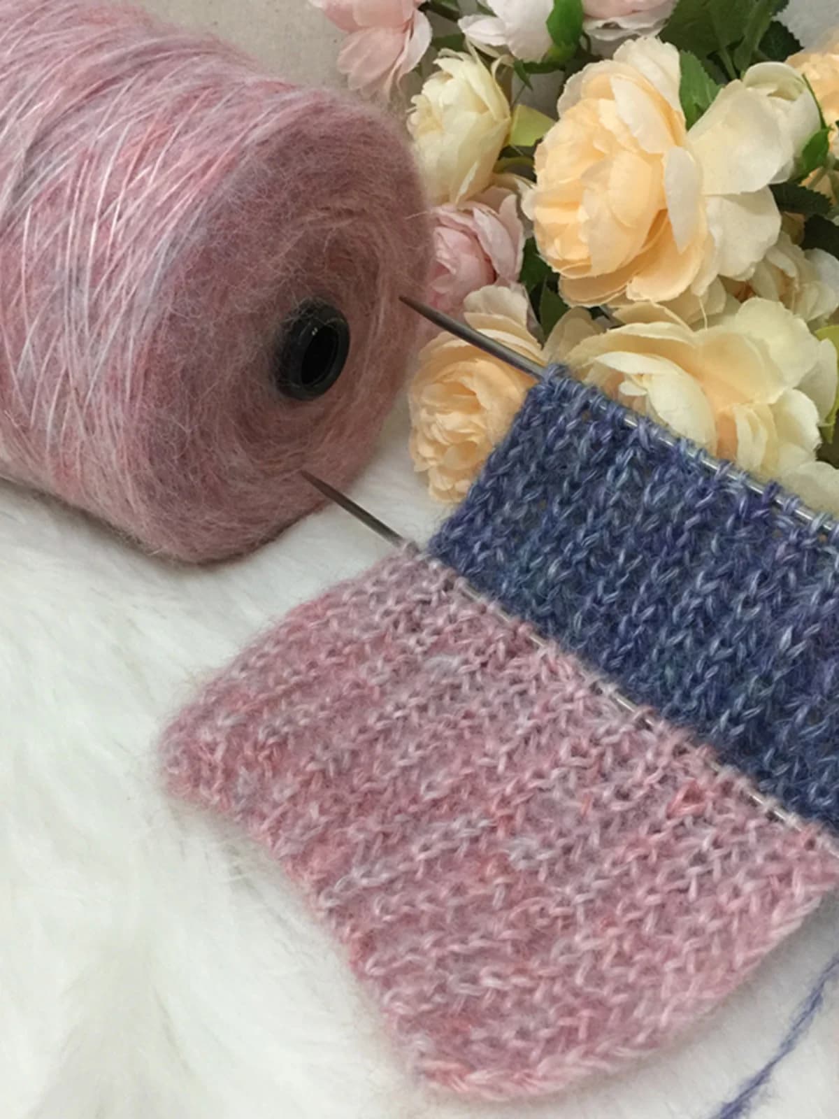 Ultra Soft Wool Yarn Mano Worked with Heart Design and Flowers for Sweaters, Hats, Scarves and Coats for Newborns, Medium Thickness
