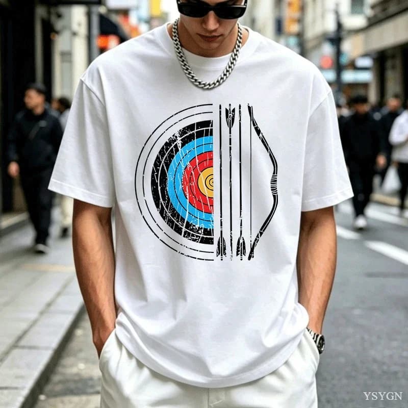Vintage Distressed Archery Target Half Bow Arrow Cotton Men T-shirt Retro Outdoor Hunting Short Sleeve Tops Female Archer Tee