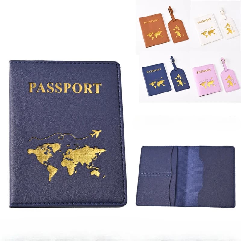 Porta passaporto con stampa di lettere di moda Set di etichette per bagagli Portafoglio da viaggio Donna Uomo Copertine per passaporto Porta carte di credito ID Etichetta per bagagli