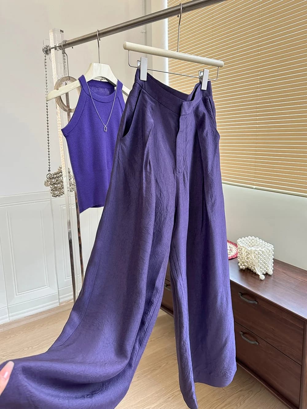 Summer New plus Size Women's Wide Leg Pants High Waist Slimming Concealing Loose Straight Casual Trousers Purple Trendy