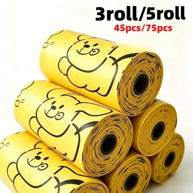 3/5roll（45pcs/75pcs） Degradable Pet Poop Bag, Thickened Design, Cat Litter Bag, Picking Up Poop Bag, Cute Pattern. Dog, Cat Prod