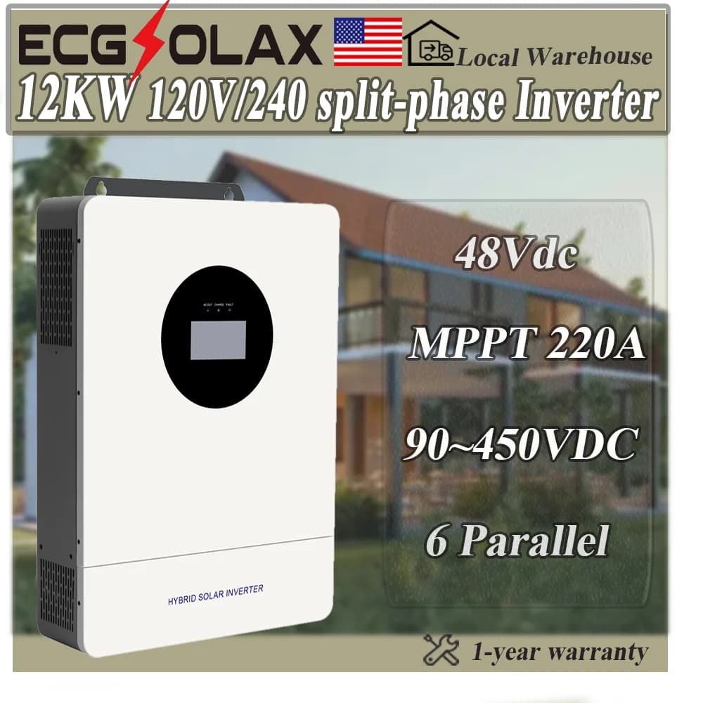 PowMr Inverter Ibrido a Onda Pura 48V 12KW Bifase 120V 240V con Caricabatterie Dual MPPT 220A, 6 Connessioni in Parallelo per Batterie GEL LF14